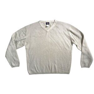 Dockers Wool Cream Ribbed V Neck Sweater Vintage Soft Thin Lightweight Large